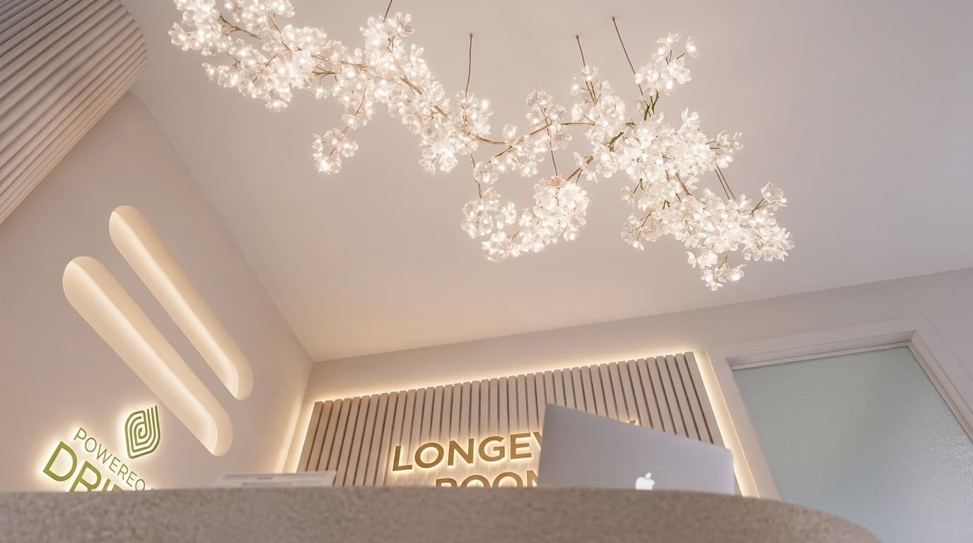 Architekturdetail — Decke mit Gold-Pendelleuchten